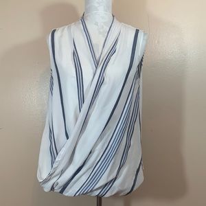 Liz Claiborne Sleeveless White with Blue Stripes Rayon Wrap Top